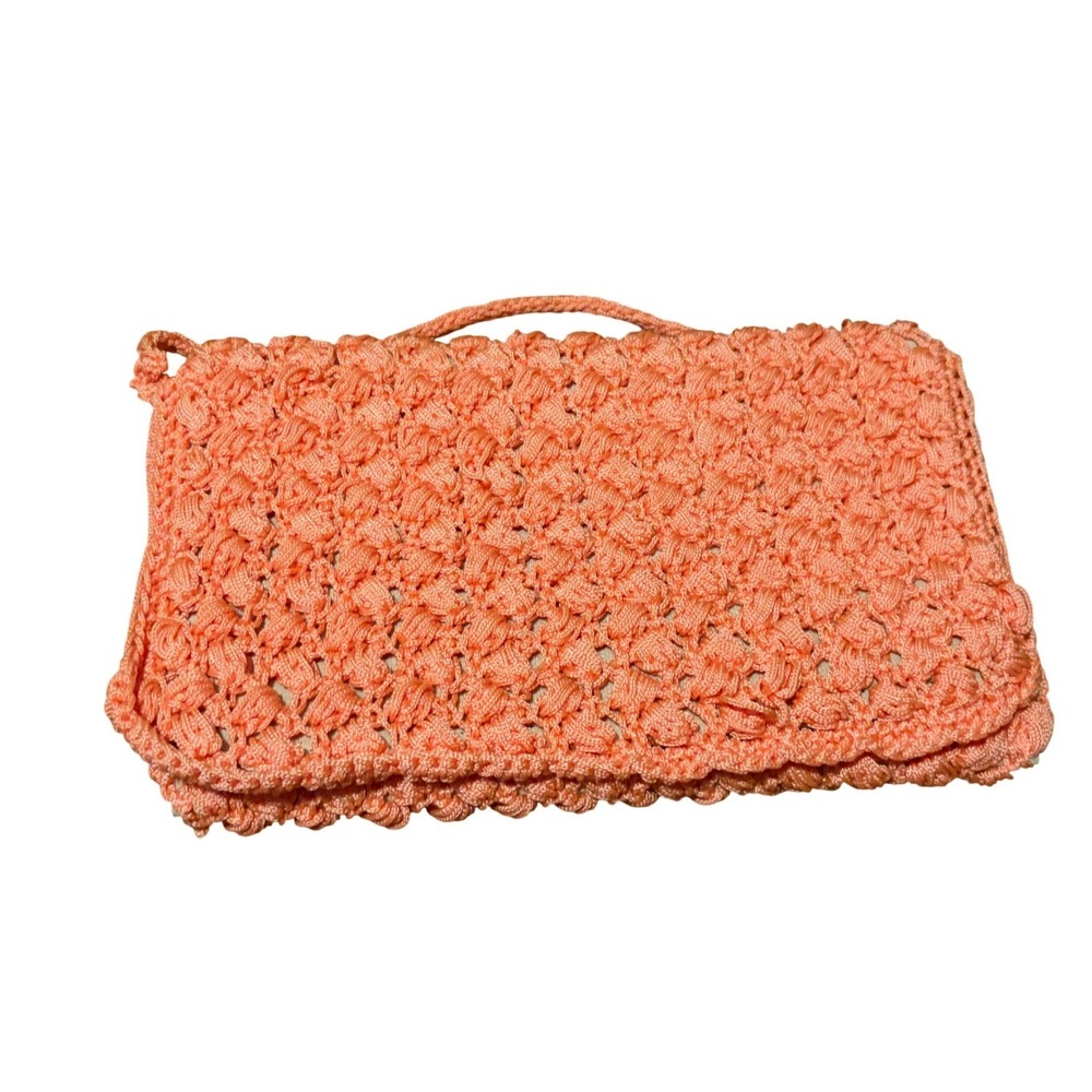 Handmade Crochet Clutch Boho Peach Textured Knit Wristlet‎ Bag